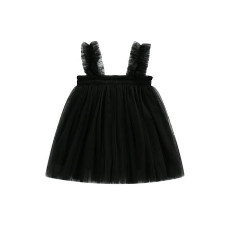 

wybzd Toddler Baby Girl Tulle Tutu Dress Strappy Princess Dresses Sundress Black 3-4 Years