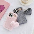 thumbnail image 4 of Allytech iPhone 15 Pro Max Case 6.7-inch, Cute Girly Soft Warm Faux Fur with Heart Ball Protective Shockproof Case for Girls Women Cover for Apple iPhone 15 Pro Max - Gray, 4 of 4