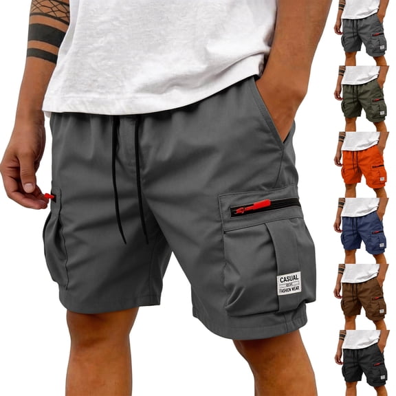 Mens Side Zipper Cargo Pockets Casual Shorts Elastic Waist Drawstring Lightweight Pants Relaxed Fit Knee Length Outdoor Hiking Travel Daily Bottoms , #03 Dark Gray, XXL