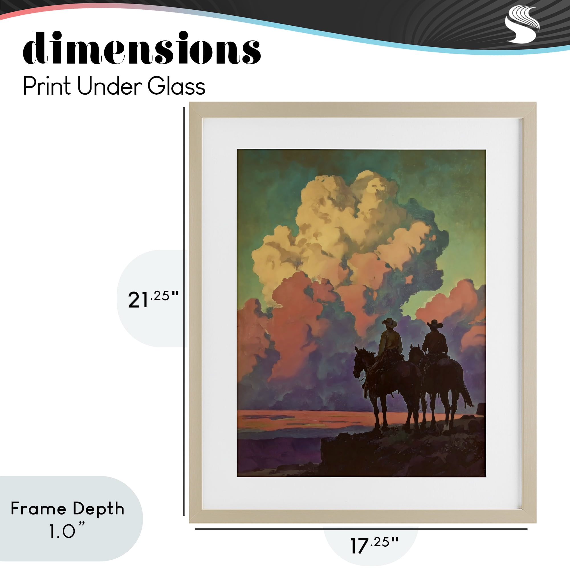 Stupell Industries Cowboys Silhouetted Against Clouds Birch Framed Print Under Glass, design by Arlington Prints