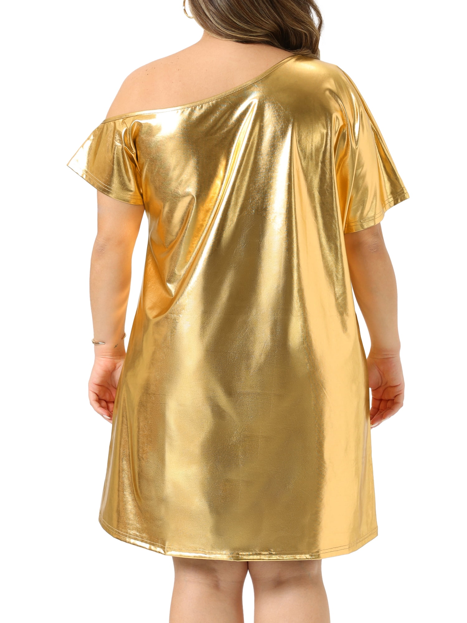 DARING DIVA Women's Plus Metallic Off the Shoulder Party Clubwear 3X Gold