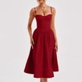 thumbnail image 2 of Vestido de longitud media con dobladillo en forma de A sexy de verano para mujer Falda con tirantes de cintura delgada para mujer Vino / L, 2 of 9