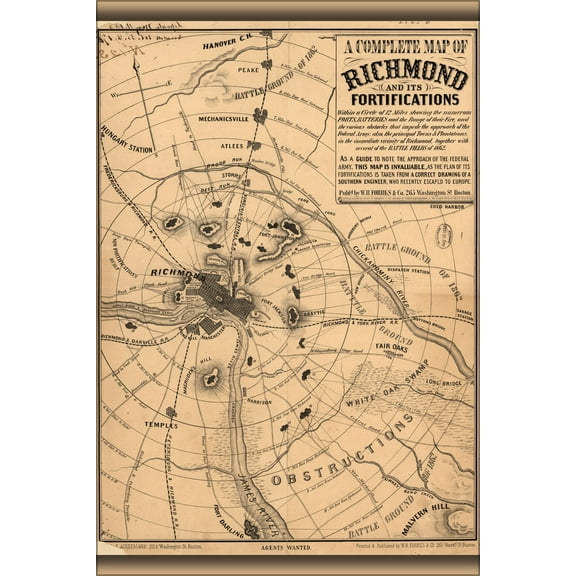 24"x36" Gallery Poster, civil war map of Richmond, Virginia 1863