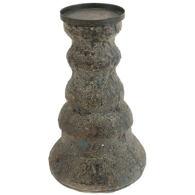 Distressed Resin and Metal Candle Holder in Irregular Round Shape, Black