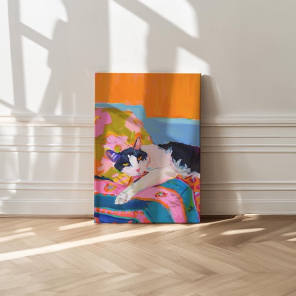 Colorful Cat Canvas Print: Maximalist Kitsch Wall Art UNFRAMED