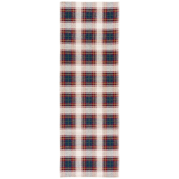 Better Homes & Gardens White Corin Plaid Washable Indoor Runner Rug, 24"x72"