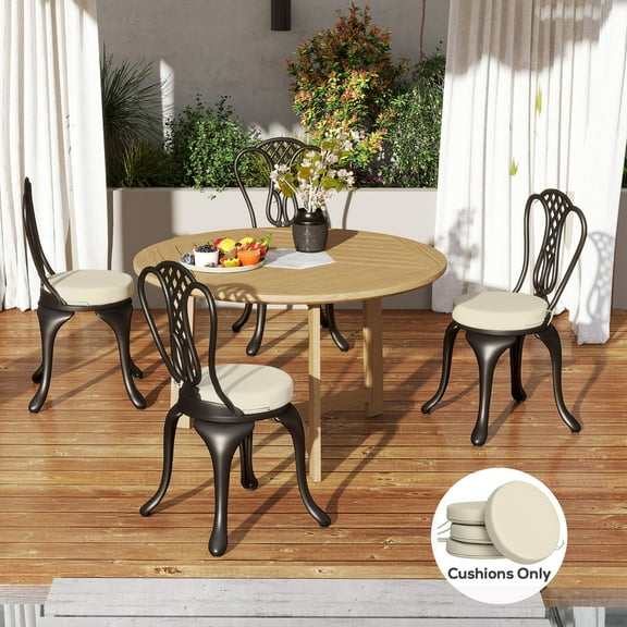 SSyao Outdoor Chair Cushions Set of 4 Round Seat Cushions, Cream White