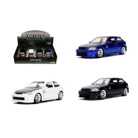 JADA 1:24 DISPLAY - METALS - JDM TUNERS - 1997 HONDA CIVIC EK TYPE-R (2 X BLACK, BLUE, WHITE) SET OF 3