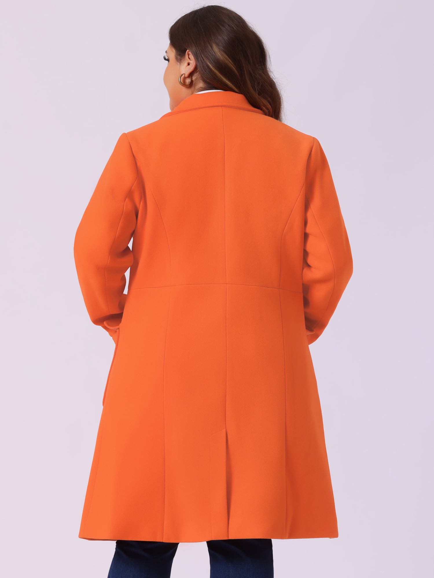 DARING DIVA Women's Plus Size Notched Lapel Double Breasted Long Coat 2X Orange