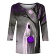 thumbnail image 4 of Jienlioq Hauts de Sortie pour Femmes Mode Féminine Décontractée d'Halloween Imprimée Col Rond Manches 3/4 T-Shirt Hauts Liquidation Soldes, 4 of 5