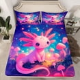 thumbnail image 2 of Feelyou Kawaii Pink Axolotl Queen Sheet Sets, Dreamy Jungle Mushroom Flat Sheet, Fairy Tale Animal Queen Fitted Sheet, Ultra Soft Bedroom Decor, 4pcs, 2 of 7