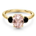 thumbnail image 3 of Gem Stone King 18K Yellow Gold Plated Silver Peach Nano Morganite and Black Diamond Engagement Ring for Women | 2.54 Cttw | Oval 9X7MM | Gemstone October Birthstone | Size 6, 3 of 6