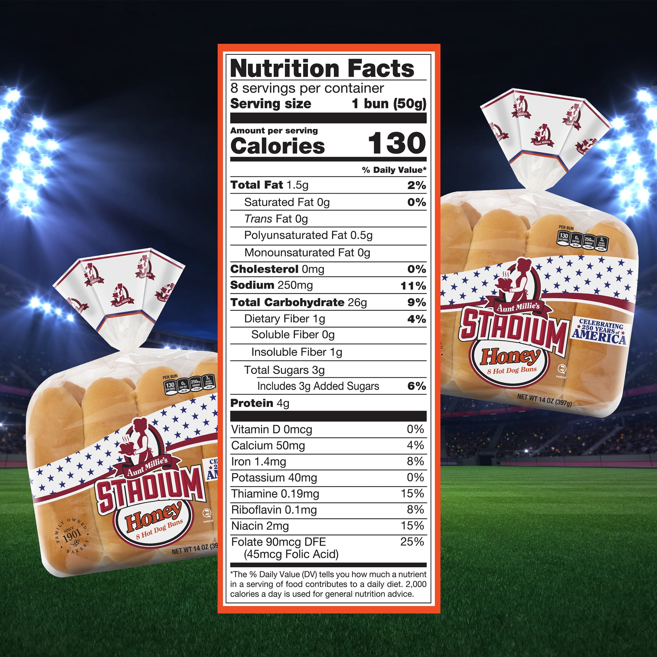 Aunt Millie's Stadium Honey Hot Dog Buns, 8 Count, 14 oz
