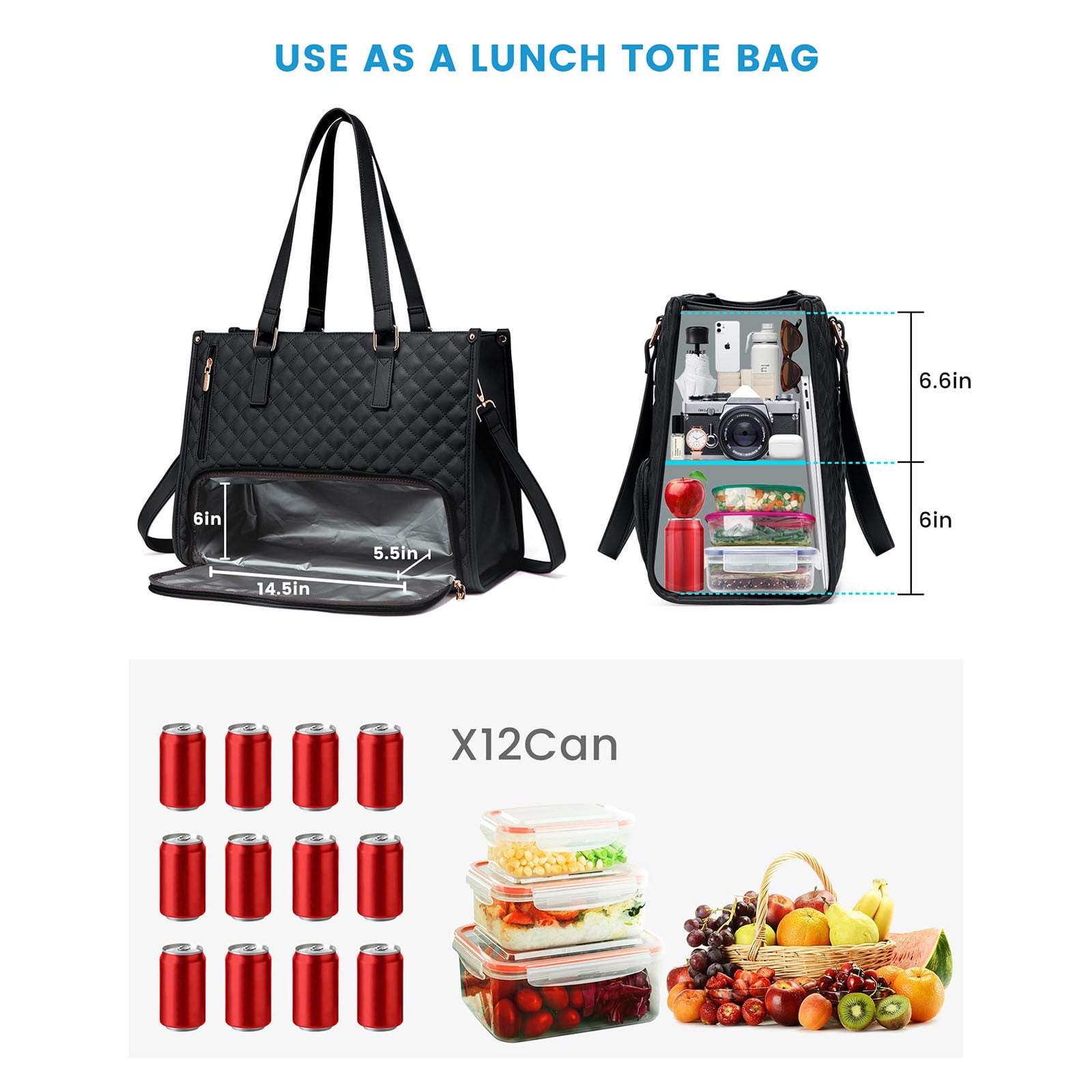 HOZVOMI The Ultimate 2-in-1 Tote Bag & Lunch Bag Combo, 15.6in Work Bag with Insulated Lunch Compartment, Leakproof Large Lunch Box, Laptop Lunch Bag Combo for Women, Travel Tote & Lunch Bag