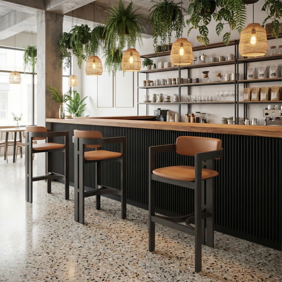 Shaili Barstool Brown Barstool, Modern Style, Plush and durable faux leather fabric, Fir Wood, Indoor Bar