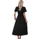 thumbnail image 3 of Vestido Bohemio Informal de Corta con Escote en V y Dobladillo para Mujer, Color Negro, Talla XL, 3 of 9