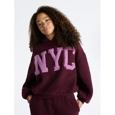 No Boundaries Embroidered Plush Pullover Hoodie, Women's
