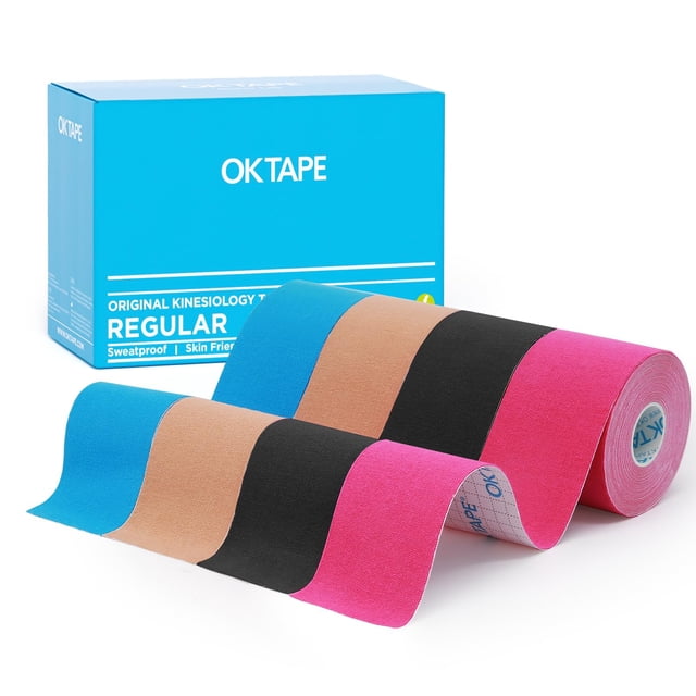 Cinta de kinesiología OK TAPE Regular, paquete de 4 unidades, 5 cm x 5 m, impermeable