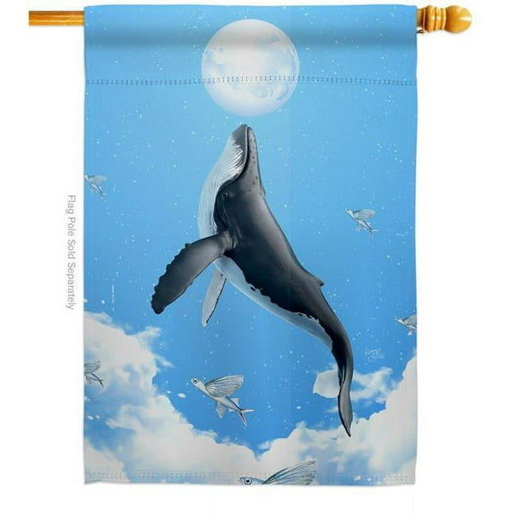 Breeze Decor H120269-BO Flying Whale Animals Sea Creature 28 x 40 in. Double-Sided Decorative Horizontal House Flag for Decoration Banner Garden Yard Gift
