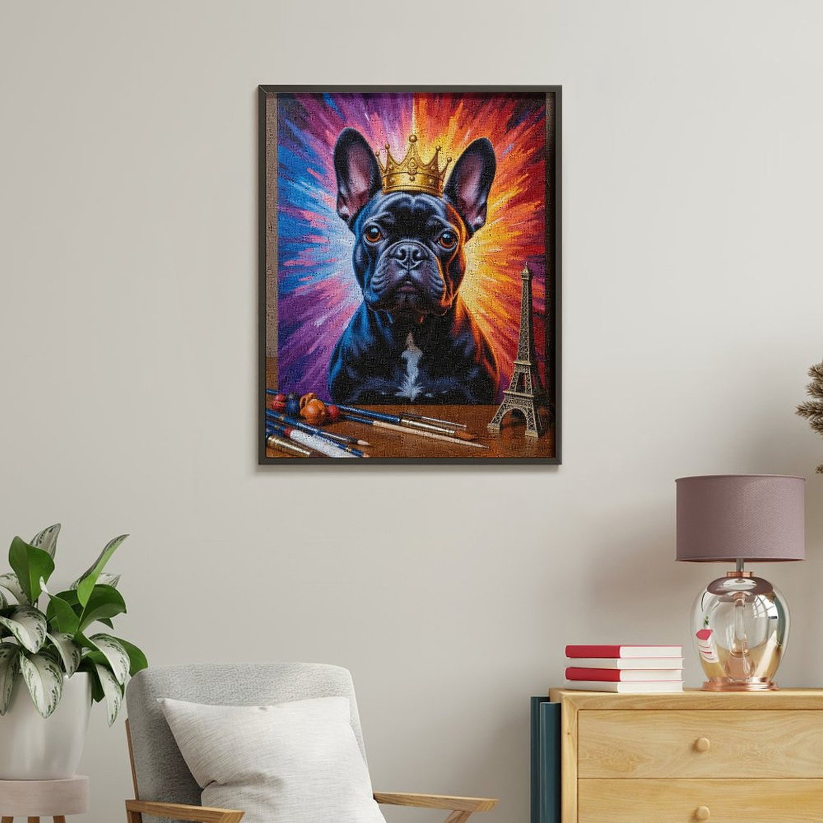 Paint By Numbers Kit for Adults Beginner - Dog Crown Art Paris Eiffel Painting DIY Canvas Painting Kits for Adults, Frameless Paint By Number for Adults for Home Wall Decor 16x20 Inch