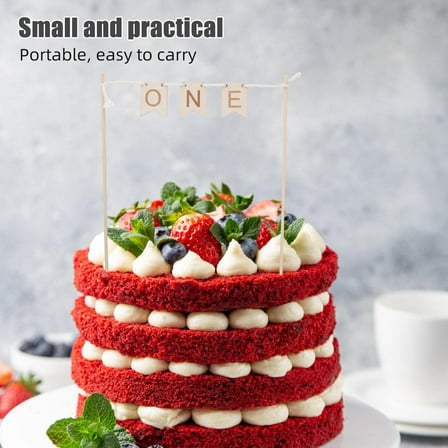 OFFIGAM 3-Piece Wooden First Birthday Cake Topper Set with Unique Engraved Multicolor Design for Party Decoration