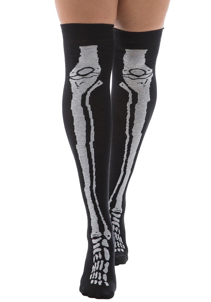 Black and White Cotton Tube Socks Goth Bones