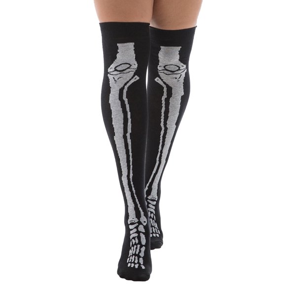 Black and White Cotton Tube Socks Goth Bones