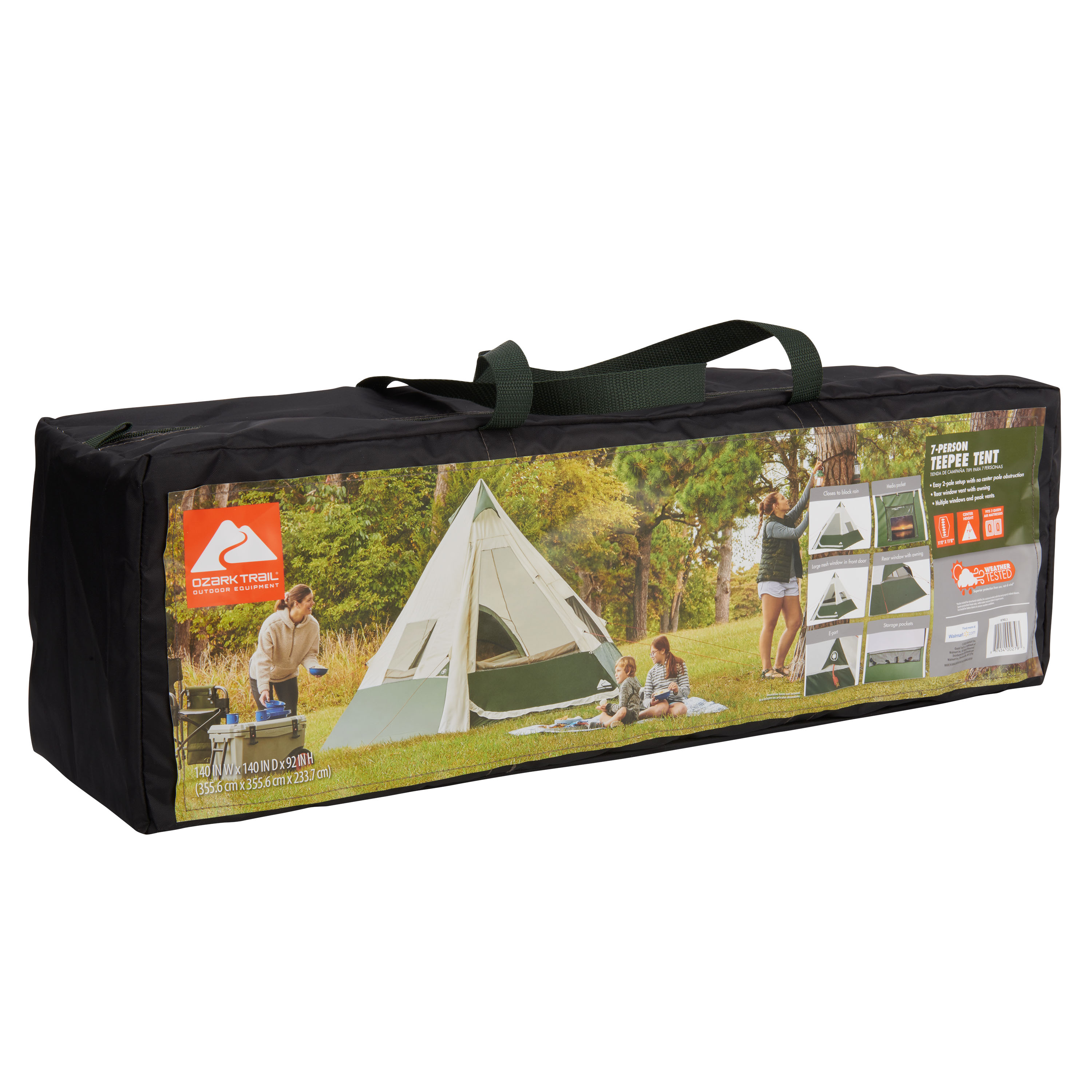 Ozark Trail 7-Person 1-Room Teepee Tent, with Vented Rear Window, Green - image 3 of 12