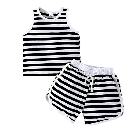 Ruyang Toddler Baby Girl Summer Outfit Sleeveless Striped Vest Tops Casual Striped Gym Shorts Set Kids Tank Short Clothes Set