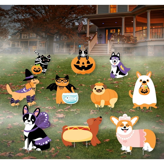 Big Dot of Happiness Halloween Pets - Lawn Decorations - Outdoor Cats and Dogs Party Yard Decorations - 10 Piece