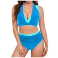 thumbnail image 3 of BOBOGOJP Women Plus Size High Waisted Bikini - Ribbed Two Piece Swimsuit Tummy Control Bathing Suit V-Wired 2026 Swimwear Blue for Size S, 3 of 8