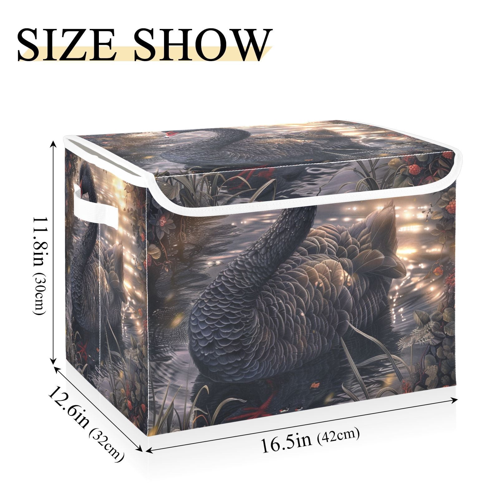 Black Swan Storage Basket for Shelves Foldable Container Organizer for Organizing Toys Clothes Books with Handles