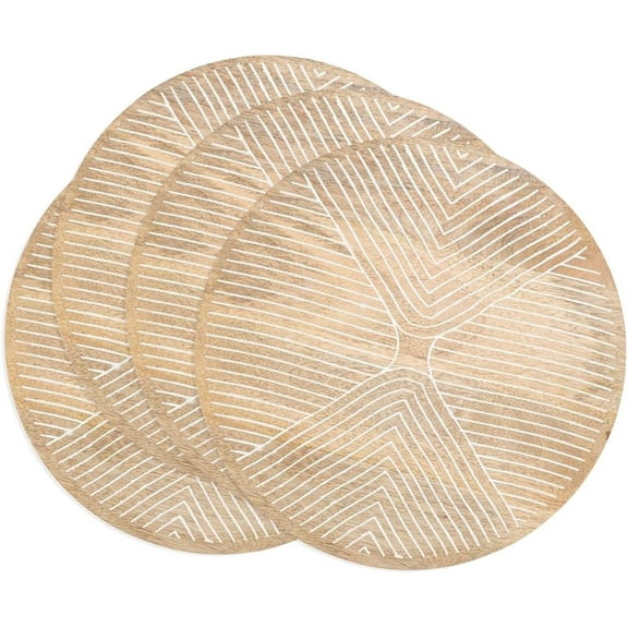 Fennco Styles Rustic Wooden Charger Plates 13" Round, Set of 4 – Natural Textured Table Chargers for Banquets, Family Dinners and Home Décor