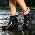 thumbnail image 7 of Womens Polka Dot PVC Waterproof Mid Calf Rain Boots, Floral Cuff Lined, Soft Warm Interior, Pull On Casual Rain Shoes for Daily Outdoor Indoor Wear Multicolor, 7 of 7