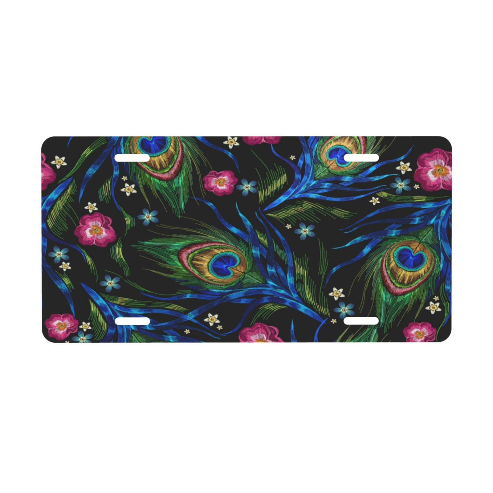 KAKALAD Peacock Feather Roses Flowers Aluminum Car Vehicles License
