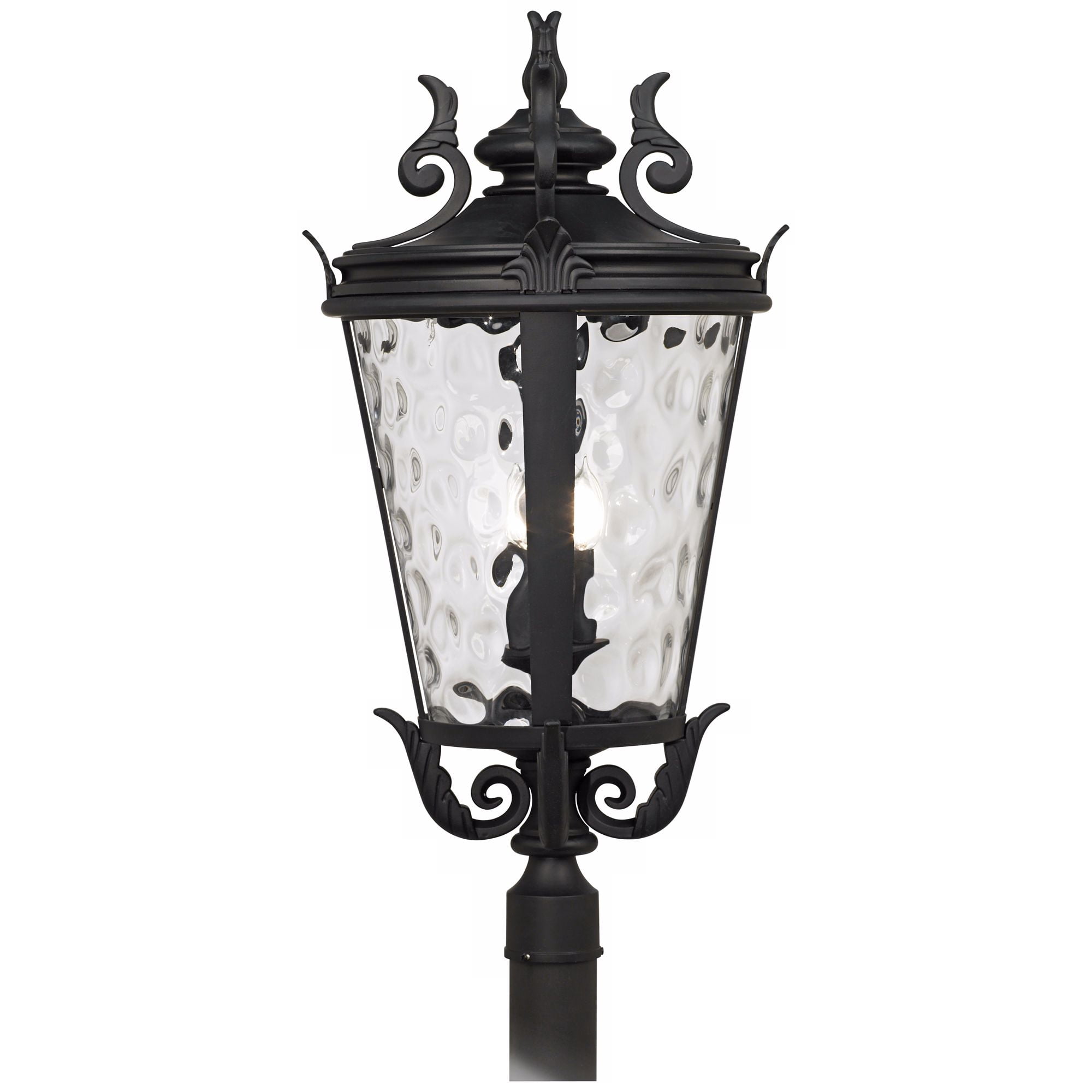John Timberland Casa Marseille Vintage Rustic Outdoor Post Light Textured Black Scroll 33 1/2" Clear Hammered Glass for Exterior Barn Deck House Porch