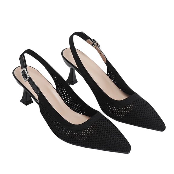 OOOUM Knitted Slingback Pumps For Women Comfortable Lightweight Breathable Kitten Heels Non Slip Adjustable Pointed Toe Kitten Heels Black US:8.5