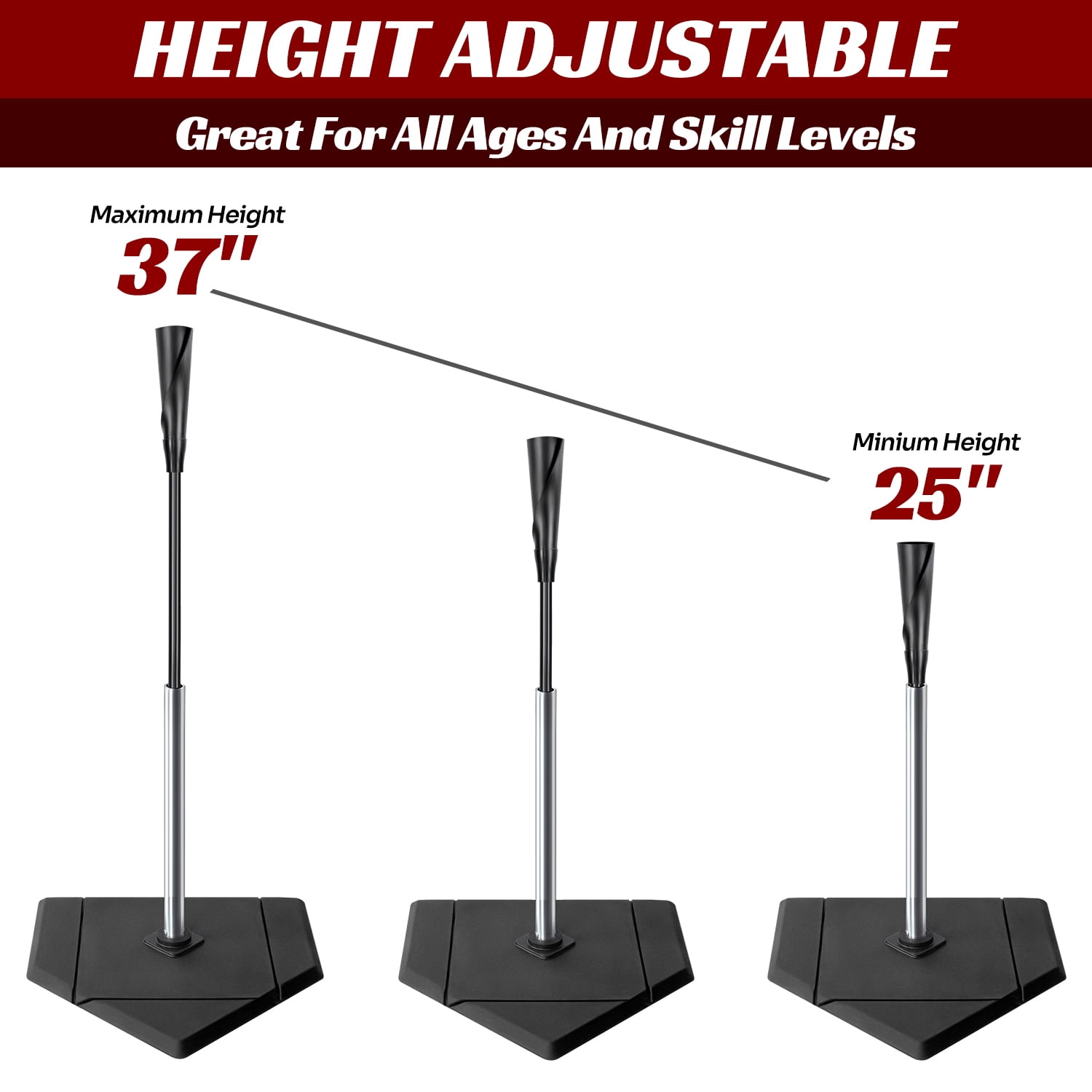 CureCalor Portable Baseball Batting Tee, Height Adjustable Traditional Home Plate Base for Baseball and Softball