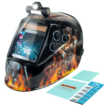 TRQWH Large View 3.94" x 3.15" Welding Helmet Auto Darkening Welding Hood with LED Light Solar Powered True Color 4 Arc Sensor Welding Mask Wide Shade 4/5-9/9-13 Weld Helmet with Grinding (KTS-QLS05)