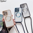 thumbnail image 2 of Fundas magnéticas transparentes para iPhone, funda de carga inalámbrica Magsafe, 15, 14, 11, 12, 13 Pro Max, collar con cordón cruzado, 2 of 4