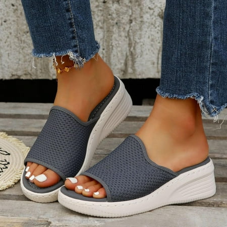 

Summer Women Thick Bottom Slope Heel Shoes Beach Sandals Roman Casual Slippers