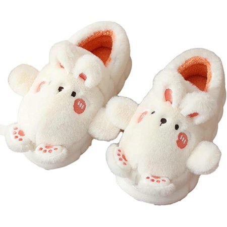 

PIKADINGNIS Women Fluffy Fur Cozy Soft Winter House Shoes Cute Animal Rabbit Paw Slippers Heel Cover Indoor Outdoor 2 Patterns