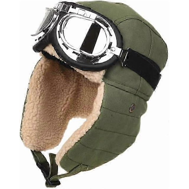 SBSG Aviator Hat Pilot Goggles Fur Ear Flaps Trooper Trapper Pilot Cap for Men Women,02