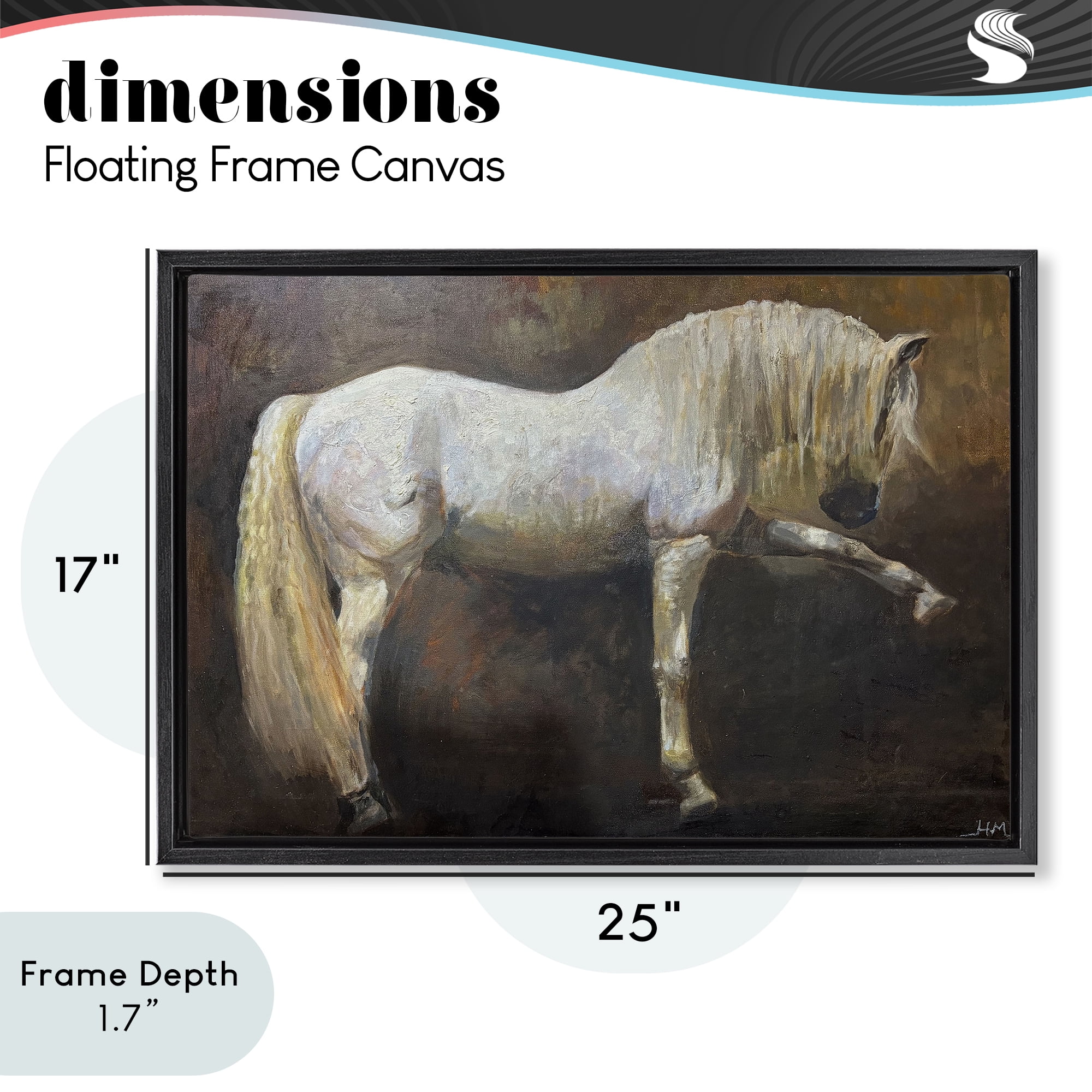 Stupell Industries Elegant White Stallion in Motion Black Framed Floater Canvas Wall Art, design by Hilary McCarthy
