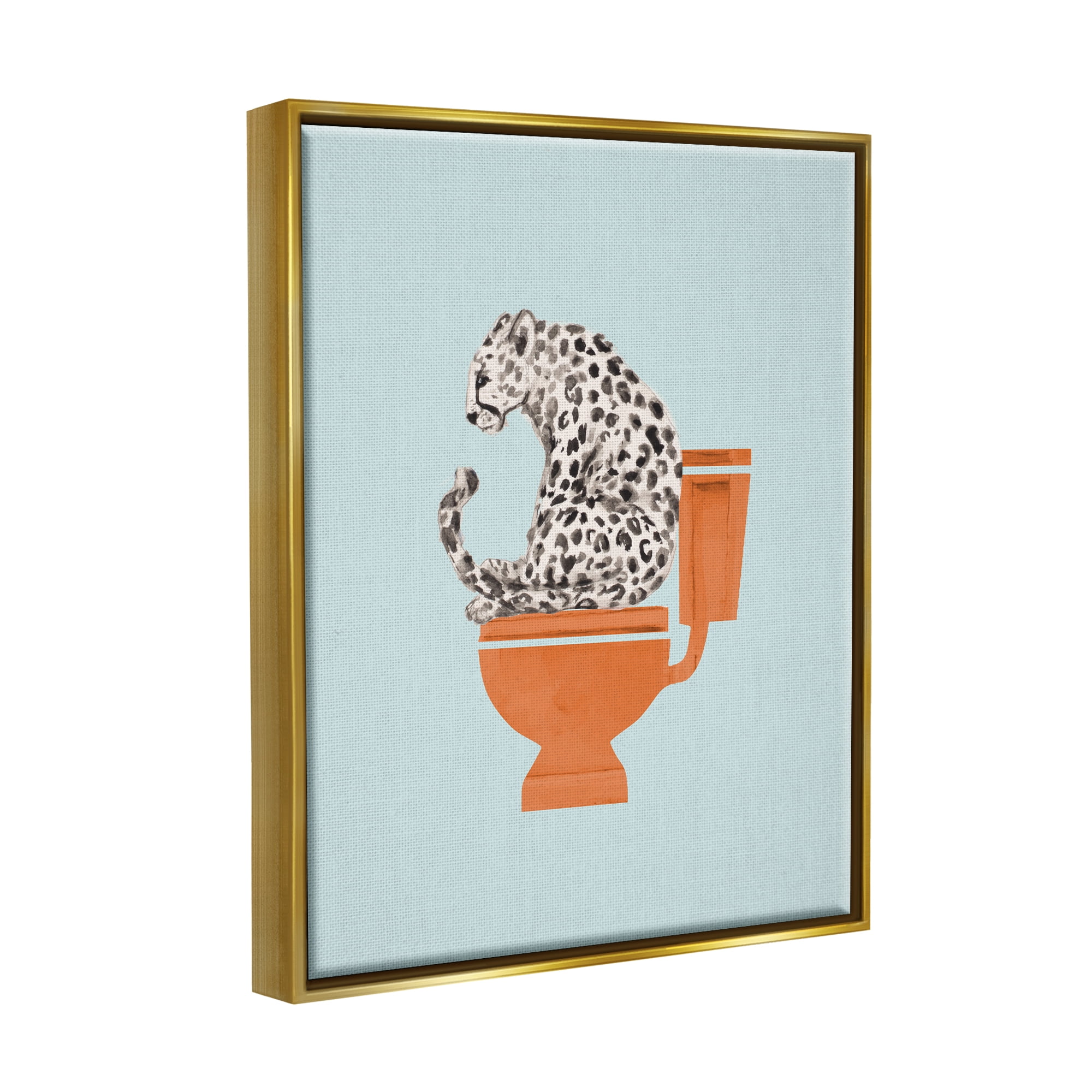 Stupell Industries Cheetah on Bathroom Toilet Animals & Insects Painting Gold Floater Framed Art Print Wall Art, 25 x 31
