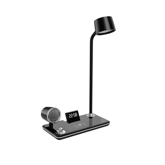 Smart LED Desk Lamp for Home Office, 4-in-1 Modern Desk Light with 15W Wireless Charger, Bluetooth Speaker, Touch Control 3 Light Modes Digital Clock, Adjustable Eye-CareTable Lamp