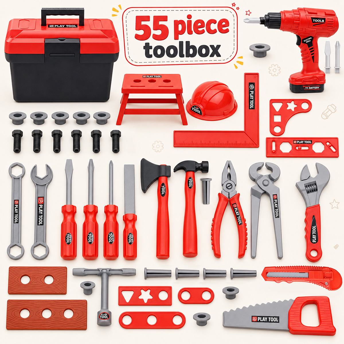 ALLJOY 55 Piece Kids Tool Set with Electronic Drill photo 3