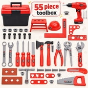 ALLJOY 55pcs Kids Tool Set,Pretend Play Construction Toys with Tool Box & Electronic Toy Drill Christmas Birthday Gift for Toddlers Boys Girls