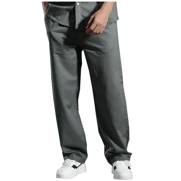 Pantalones largos y pantalones de lino para hombre, pantalones casuales de lino de gran tamaño, sueltos y rectos, pantalones para hombre.