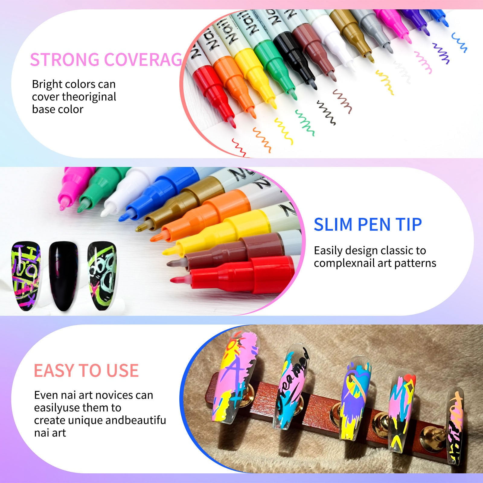 Magiart Waterproof Nail Art Pen,24 Colors Nail Art Pens Set,2026 New Nail Marker,Fine Tip Nail ArtS Pen 0.5mm,Waterproof and Quick-Drying Nail,For Polishing Dotting Painting Liner DIY (24 colors)